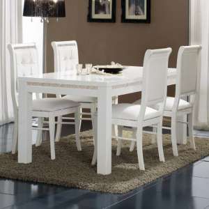 Gloria Crystal Details Gloss White Dining Table With 4 Chairs - UK