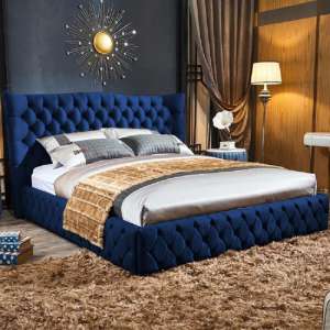 Greeley Plush Velvet Small Double Bed In Blue - UK