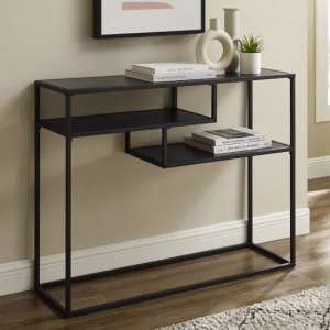 Groton Wooden Console Table With Shelves In Black - UK