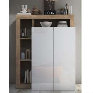 Hanmer High Gloss Shoe Cabinet With 2 Doors In White Knotty Oak - UK