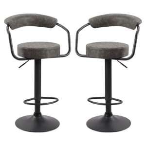Hanna Grey Woven Fabric Bar Stools With Black Base In A Pair - UK