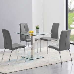 Hartley Clear Glass Dining Table With 4 Opal Grey Chairs - UK