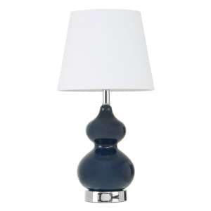 Heido White Fabric Shade Table Lamp With Blue Glass Base - UK