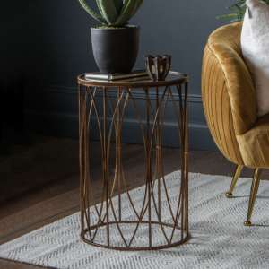 Hellidon Round Antique Glass Side Table In Bronze - UK