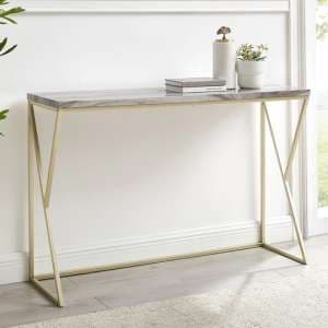 Helsinki Grey Faux Effect Marble Console Table With Gold Frame - UK