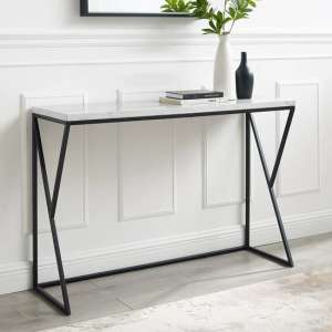 Helsinki White Marble Effect Console Table With Black Frame - UK