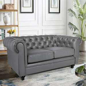 Hertford Chesterfield Faux Leather 2 Seater Sofa In Dark Grey - UK