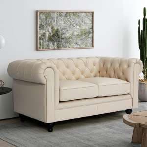 Hertford Chesterfield Faux Leather 2 Seater Sofa In Ivory - UK
