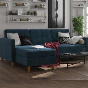 Hertford Fabric Sectional Sofa Bed With Storage In Blue - UK