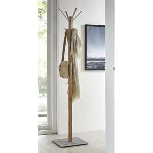 Hillsboro Wooden Coat Stand In Oak With Aluminium Metal Base - UK
