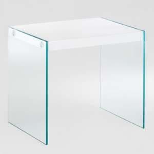 Houck Small High Gloss Side Table In White With Glass Sides - UK