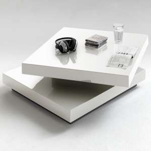 Hugo Rotating Square High Gloss Coffee Table In White - UK
