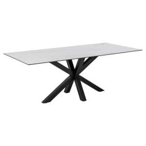 Hyeres Ceramic Dining Table In White With Matt Black Legs - UK