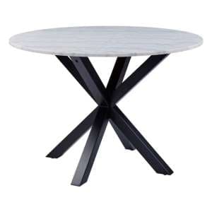 Hyeres Marble Dining Table Round In White With Matt Black Legs - UK