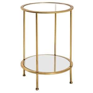 Inman Round Mirrored Glass Side Table In Gold With Undershelf - UK