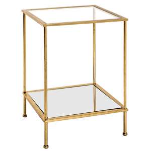 Inman Square Mirrored Glass Side Table In Gold With Undershelf - UK