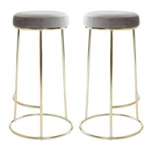 Intercrus Tall Grey Velvet Bar Stools With Gold Frame In A Pair - UK