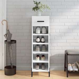 Iris High Gloss Shoe Storage Cabinet With 1 Drawer In White - UK