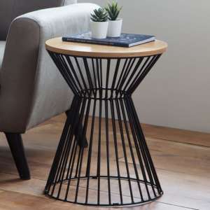 Jacarra Wooden Lamp Table In Natural Oak With Round Wire Base - UK