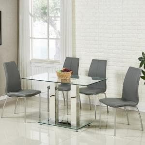 Jet Small Clear Glass Dining Table With 4 Opal Grey Chairs - UK