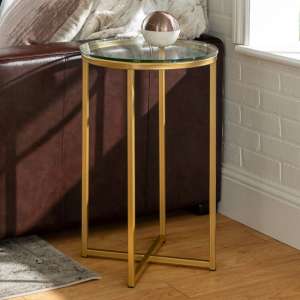 Kansas Round Clear Glass Side Table With Gold Metal Frame - UK