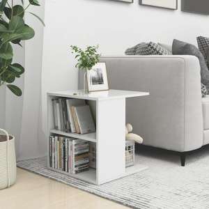 Kaori High Gloss Side Table With Shelves In White - UK
