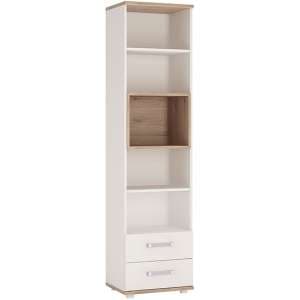 Kroft Wooden Bookcase In White High Gloss And Oak With 2 Drawers - UK