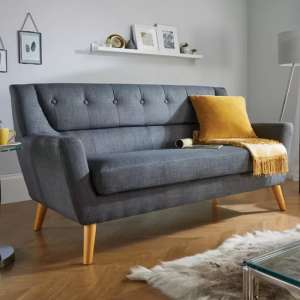 Lambda Fabric 3 Seater Sofa With Wooden Legs In Grey - UK