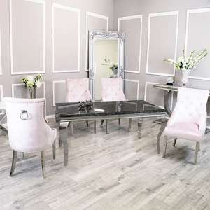 Laval Black Marble Dining Table With 8 Dessel Pink Chairs - UK