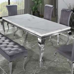 Laval Large White Marble Dining Table With Chrome Legs - UK
