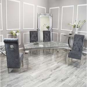 Laval Light Grey Marble Dining Table 6 Elmira Dark Grey Chairs - UK