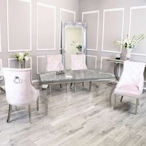 Laval Light Grey Marble Dining Table 8 Dessel Pink Chairs - UK