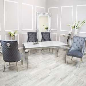 Laval White Glass Dining Table With 8 Benton Dark Grey Chairs - UK