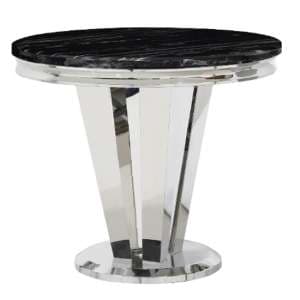 Leming Round Marble Dining Table In Black With Chrome Base - UK