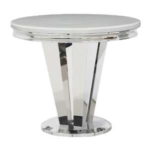 Leming Round Marble Dining Table In Cream With Chrome Base - UK