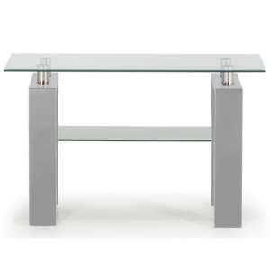 Lilia Clear Glass Console Table With Grey Wooden Base - UK