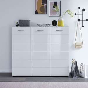 Aquila Large Shoe Cabinet In White High Gloss And Smoky Silver - UK