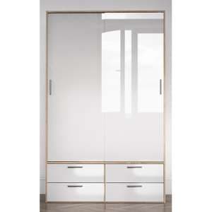 Liston Wooden Sliding Doors Wardrobe In Oak And White High Gloss - UK