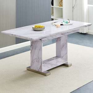 Lorence Extendable Wooden Dining Table In Grey Marble Effect - UK