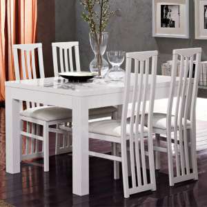 Lorenz Dining Table In Gloss White With 4 White Cexa Chairs - UK