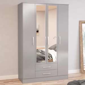Lynn Mirrored Wardrobe With 4 Door In Grey High Gloss - UK