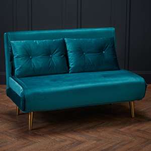 Madisen Velvet Sofa Bed With Gold Legs In Teal - UK