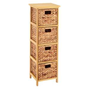 Maize Narrow Wooden Chest Of 4 Basket Drawers In Natural - UK