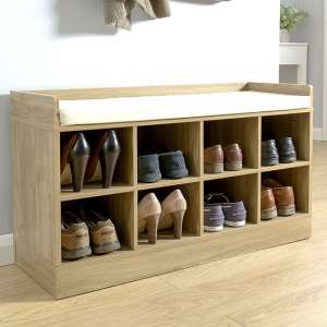 Keswick Shoe Bench In Oak With Eight Open Compartments - UK