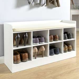 Keswick Shoe Bench In White With Eight Open Compartments - UK