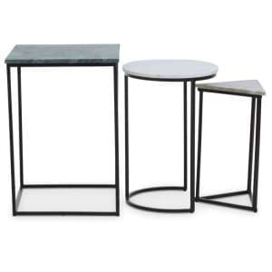 Mania Marble Top Nest Of 3 Tables With Black Metal Frame - UK