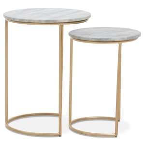 Mania Round White Marble Top Nest Of 2 Tables With Gold Frame - UK