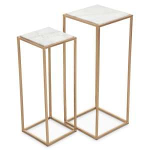 Mania Square White Marble Top Nest Of 2 Tables With Gold Frame - UK