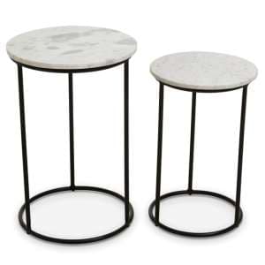 Mania White Marble Top Nest Of 2 Tables With Black Metal Frame - UK