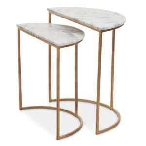 Mania White Marble Top Nest Of 2 Tables With Gold Metal Frame - UK